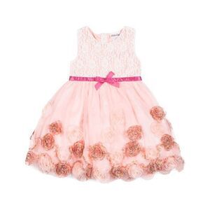 Little Lass Pink Lace-Accent Rosette-Skirt A-Line Dress